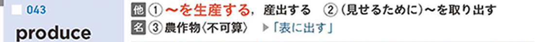 改訂版 必携英単語LEAPの produce の意味の行