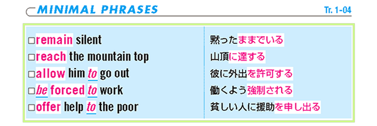 システム英単語5訂版のミニマルフレーズの欄